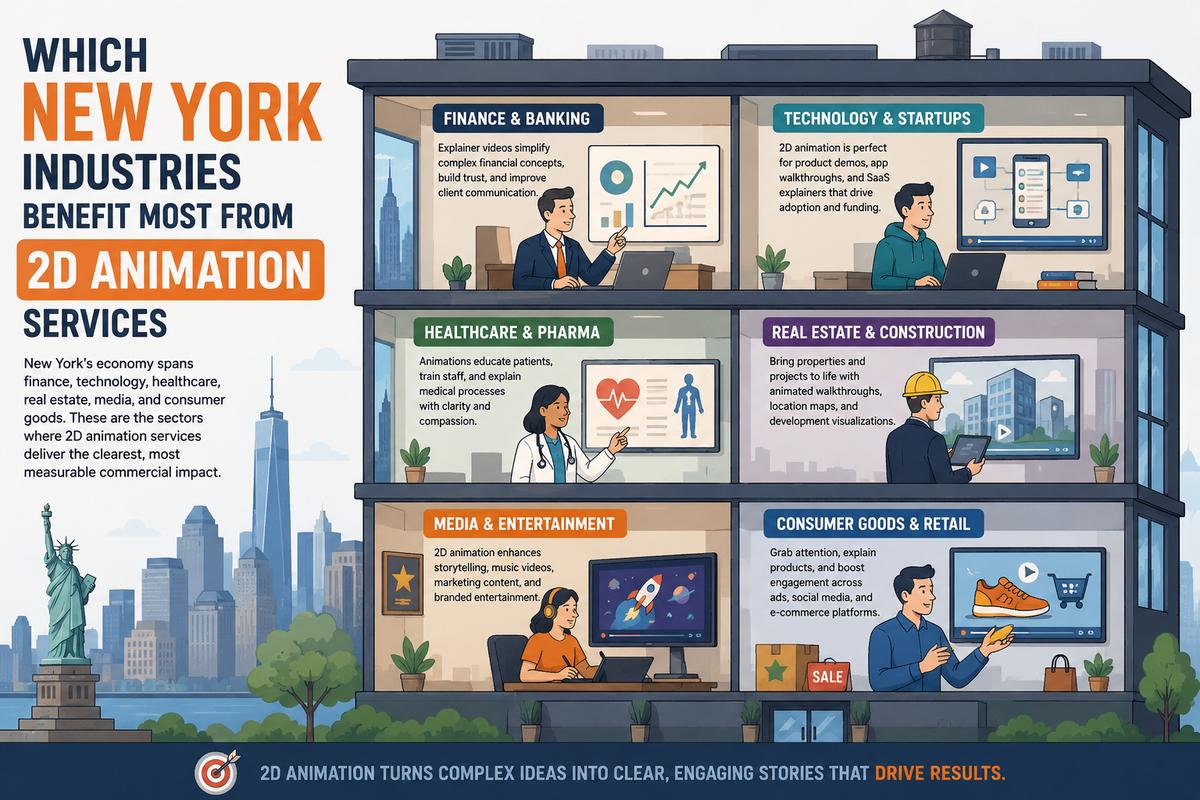 2D animation for New York industries including SaaS fintech healthcare and real estate brands