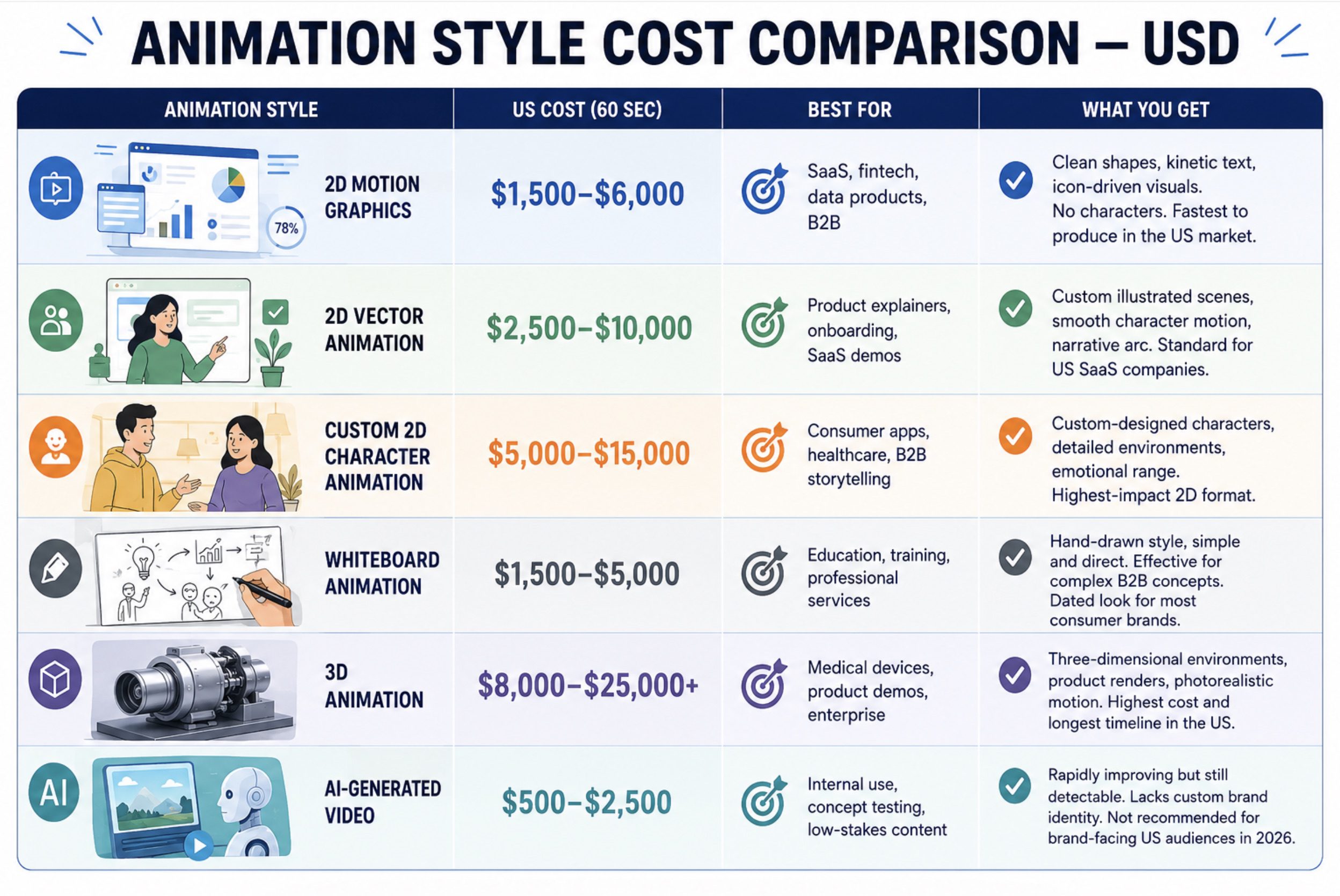 2D animation vs 3D animation cost United States USA 2026