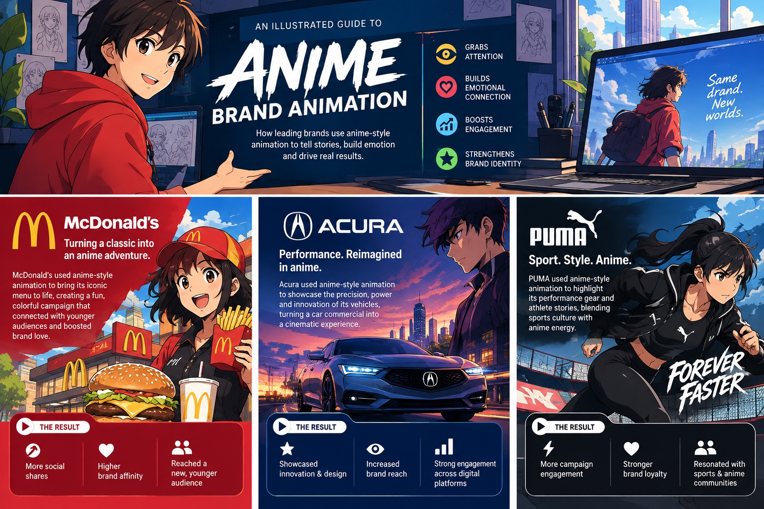 Anime style video for brands: illustrated guide to anime brand animation with campaign examples from McDonald's, Acura and PUMA