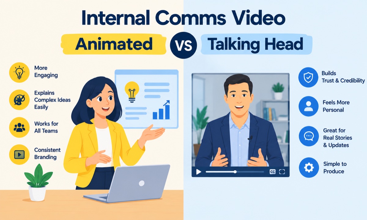 internal comms video animated vs talking head